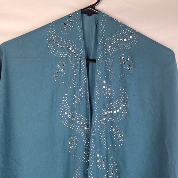 Jessica McClintock Kimono Wrap Kaftan One Size Blue Gemmed Semi Sheer Boho NWT - Picture 3 of 4